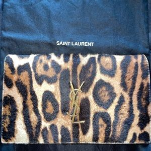 Saint Laurent Leopard Calf Hair Chain Wallet